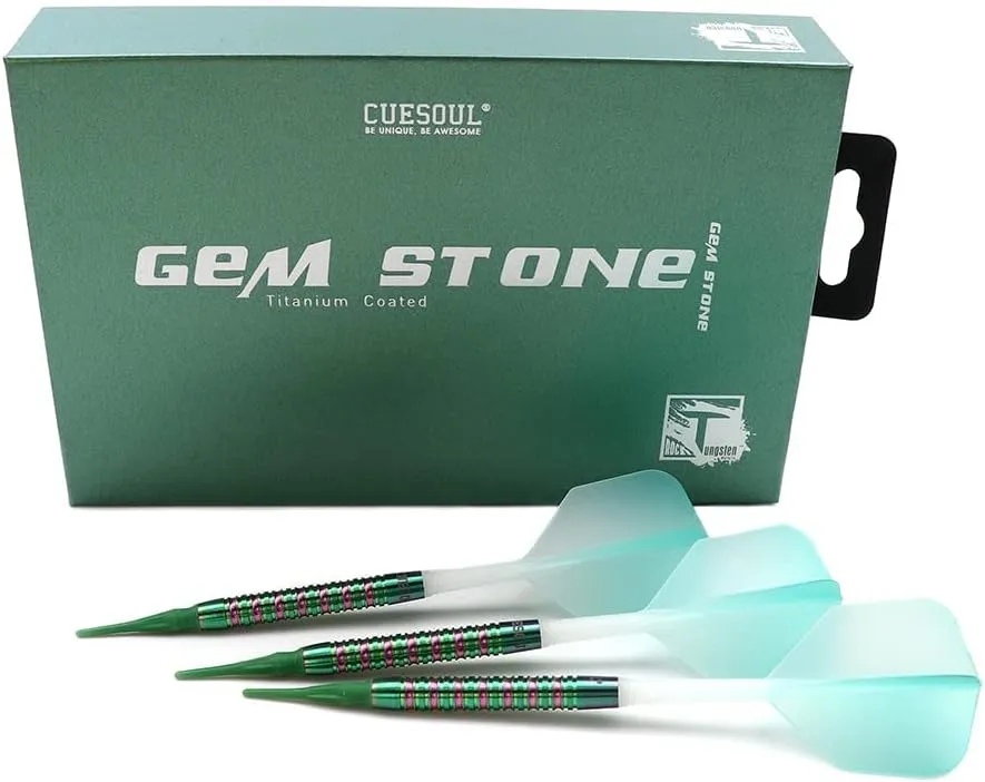 CUESOUL GEM Stone 19g/20g Soft Tip 90% Tungsten Darts with Uniformity Titanium Coated and ROST Flights Gradient Color