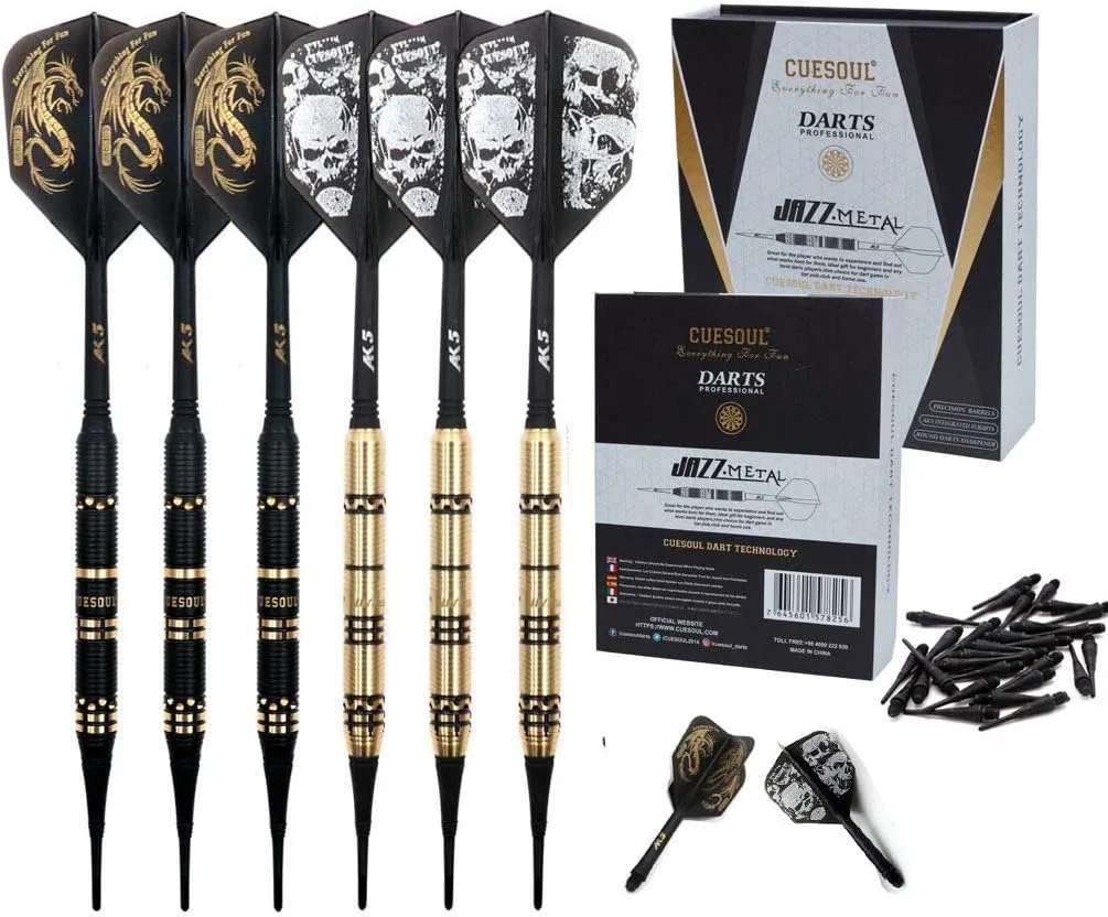 CUESOUL Jazz - Soft Tip Darts Set 19 Grams with 6pcs AK5 Plastic Integrated Flights & 36pcs Plastic Tips for Electronic Dart Board