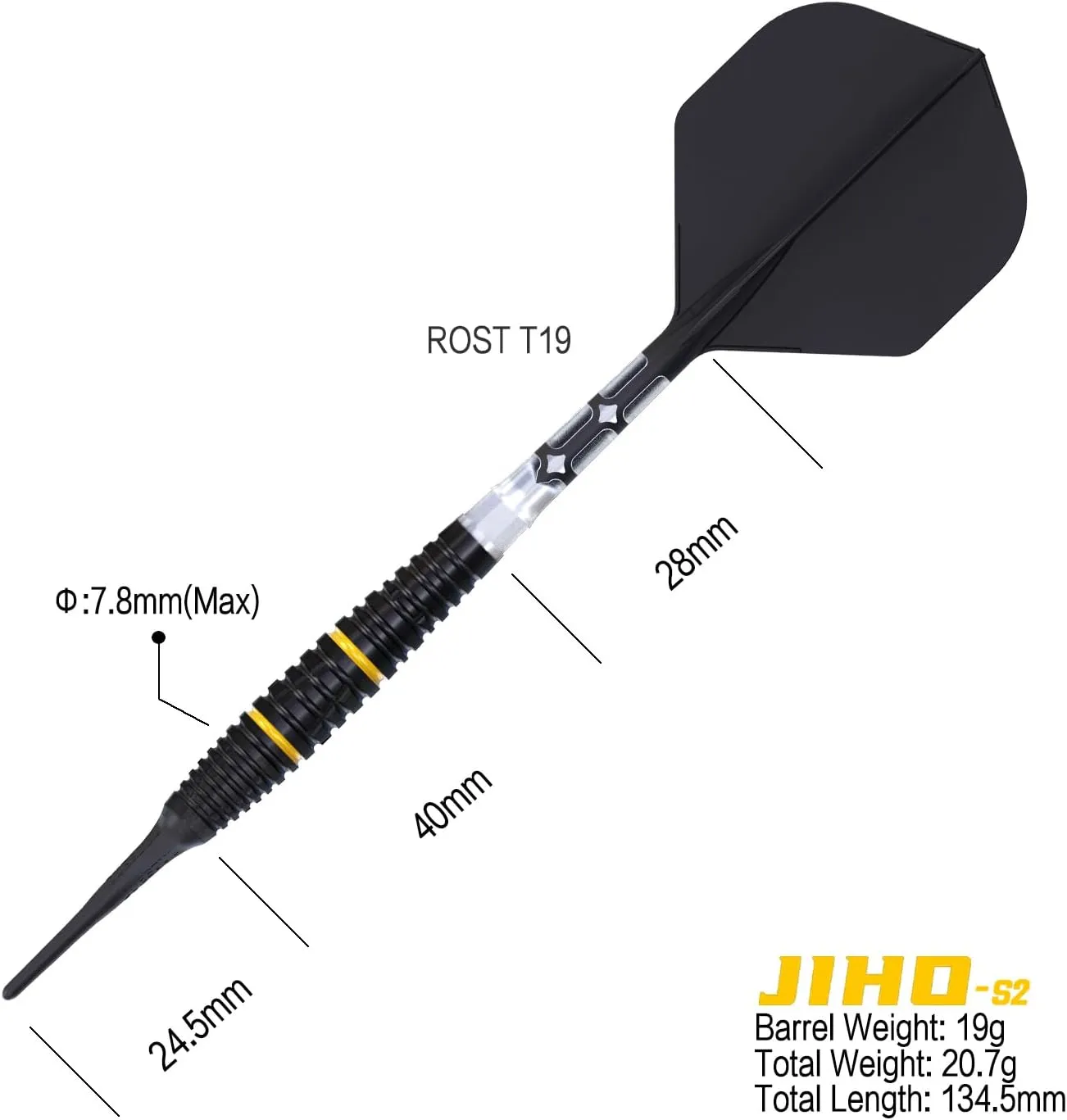 CUESOUL JIHO 18/19/20/21g Soft Tip Darts 90% Tungsten Dart Set with ROST T19 All in One Dart Flight