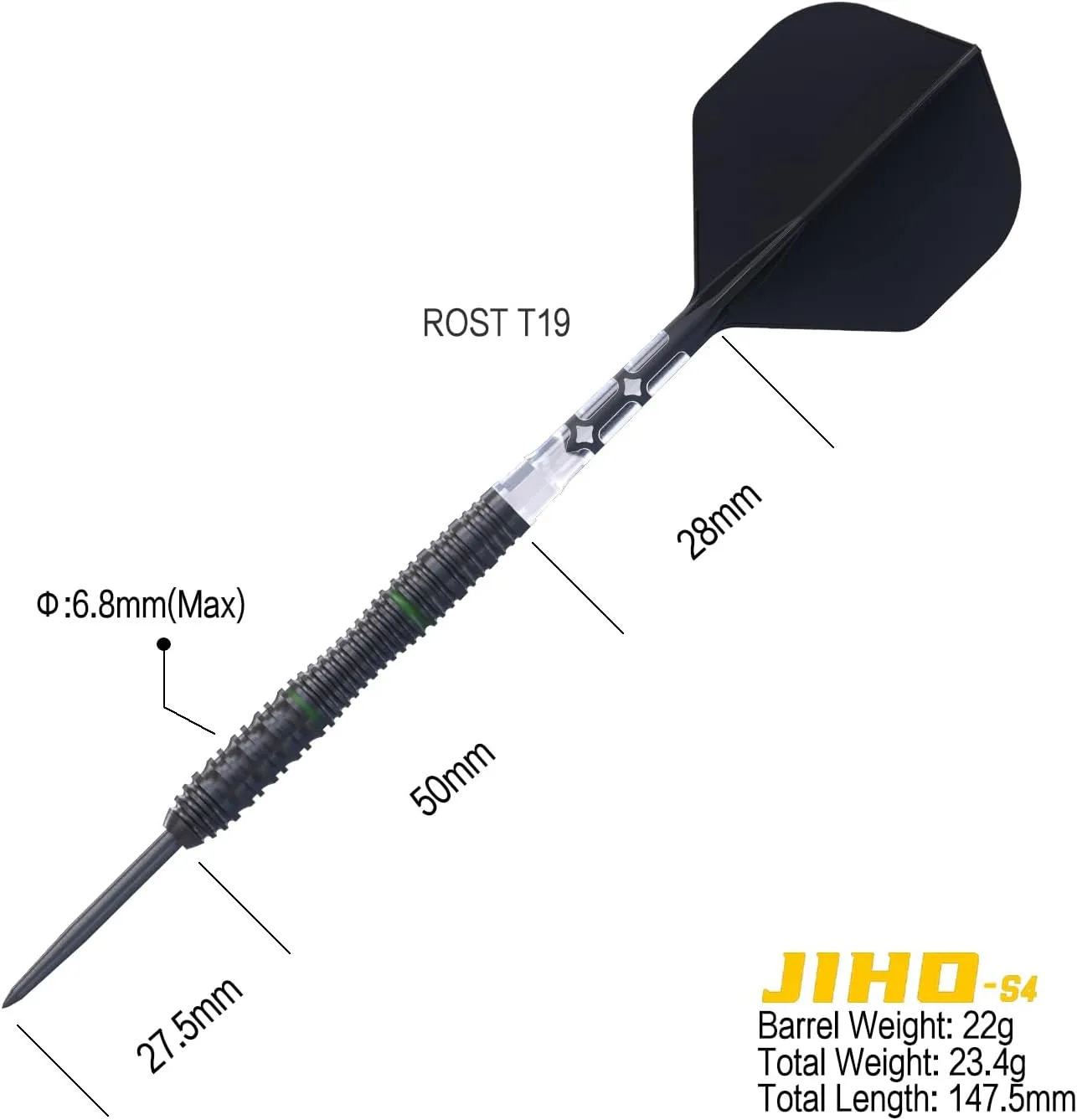 CUESOUL JIHO 21/22/23g Steel Tip 90% Tungsten Dart Set with ROST T19 Integrated Dart Shaft and Flight