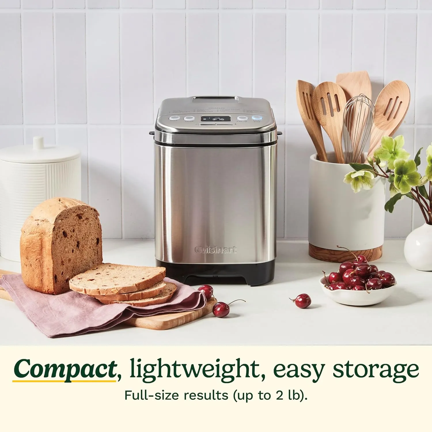 Cuisinart Bread Maker Machine, Compact and Automatic, Customizable Settings, Up to 2lb Loaves, CBK-110NAS