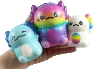 Curious Minds Busy Bags Axolotl Family - Set of 3 Different Sizes Slow Rise Squishy Toys - Memory Foam Animal Themed Party Favors, Fidgets, Stress Balls, All Ages, Multicolored