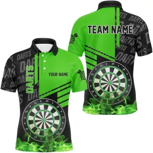 Customize Dart Shirts for Men, Dart Shirts, Black and Green Fire Darts Shirts, Custom Jersey, Dart Player
