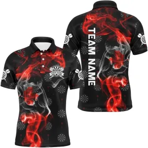 Customize Dart Shirts for Men, Dart Shirts, Grey Grunge Orange Fire Flame, Custom Jersey, Dart Player Gift