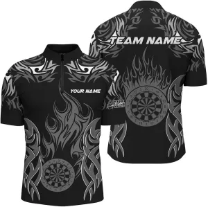 Customized Dart Shirts, Dart Jersey, Dart Jerseys for Men, Black White Zig-Zag Pattern Dart, Quarter Zip