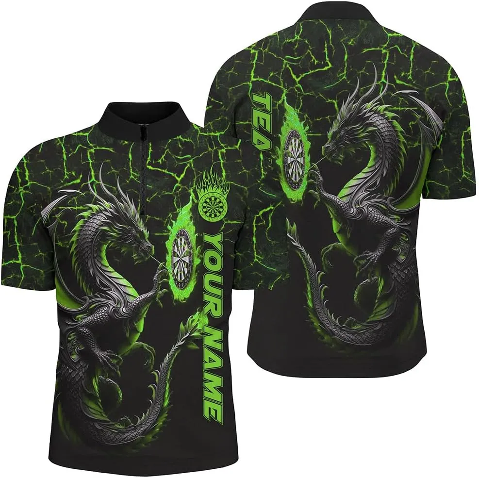 Customized Dart Shirts, Dart Jersey, Dart Jerseys for Men, Green Big Dragon Printed Darts Shirts, Jersey