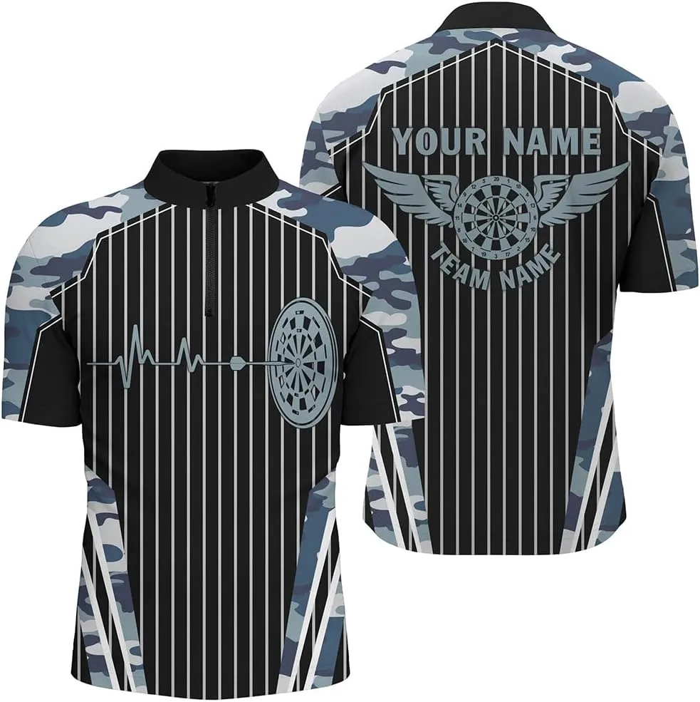 Customized Dart Shirts, Dart Jersey, Dart Jerseys for Men, Lightning Smoke Fire Flame Turquoise, Quarter