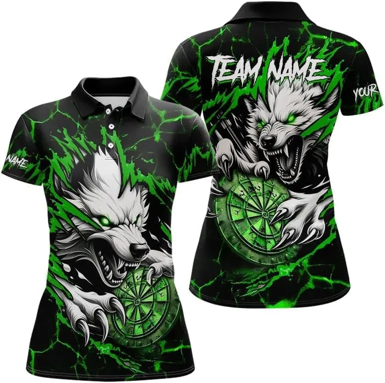 Customized Name, Team Name Jersey, Wolf Lightning Darts Polo & Quarter Zip Dart Shirts for Women Dart