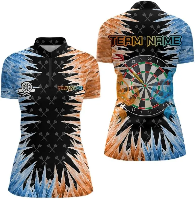 Customized Name, Team Name Jersey, Wolf Lightning Darts Polo & Quarter Zip Dart Shirts for Women Dart