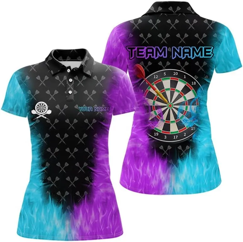 Customized Name, Team Name Jersey, Wolf Lightning Darts Polo & Quarter Zip Dart Shirts for Women Dart