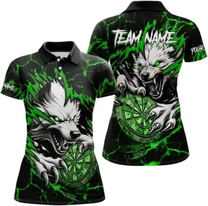 Customized Name, Team Name Jersey, Wolf Lightning Darts Polo & Quarter Zip Dart Shirts for Women Dart
