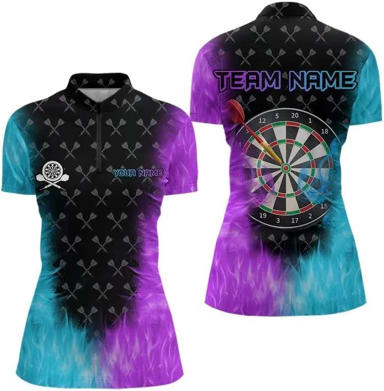 Customized Name, Team Name Jersey, Wolf Lightning Darts Polo & Quarter Zip Dart Shirts for Women Dart
