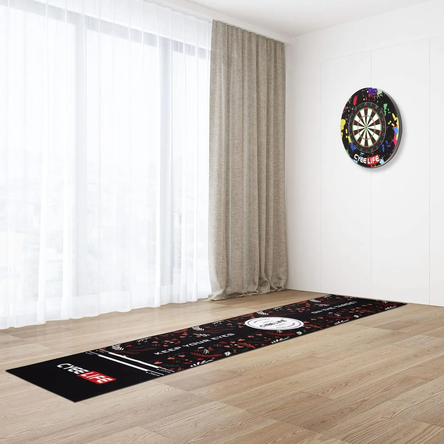 CyeeLife Dart Board Mat 65 * 295cm with Carrying Bag&Throw line for Steel and Soft Tip Darts Games with Start Lines