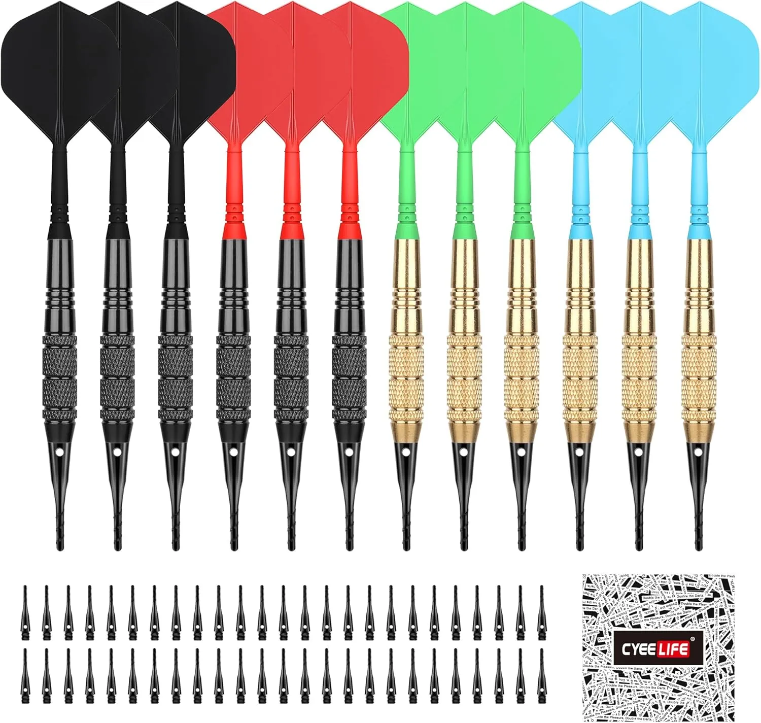 CyeeLife Darts Plastic Tip,Soft Tip Darts Set,12 Pcs 18 Gram with 50 Extra Dart Tips for Electronic Dartboard