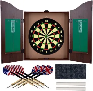 Dart Board Cabinet Set with 18-inch Dartboard, 6 Steel-Tip Darts, and Chalkboard Scoring for Game Rooms, Man Caves, and Home Bars by Trademark Games