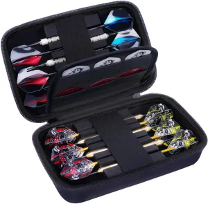 Dart Case for 12 Steel Tip or Soft Tip Darts, Dart Portable Storage Carrying Bag, Built-in Mesh Pocket for Dart Tips, Shafts, Flights and other accessories, Black (Case Only!)