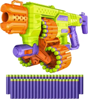 DART ZONE Savage Spin Semi-Auto Foam Dart Blaster – 45-Dart Triple-Drum Motorized Foam – NERF Dart Compatible Soft Bullet Toy Gun for Kids w. 90 Darts – AKA Adventure Force Gun – 80 ft Range