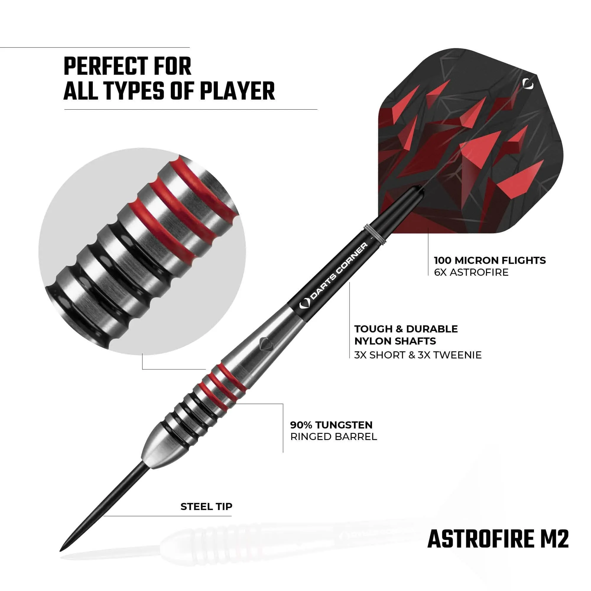 Darts Corner Astrofire Darts - Steel Tip - Ringed - Black & Red
