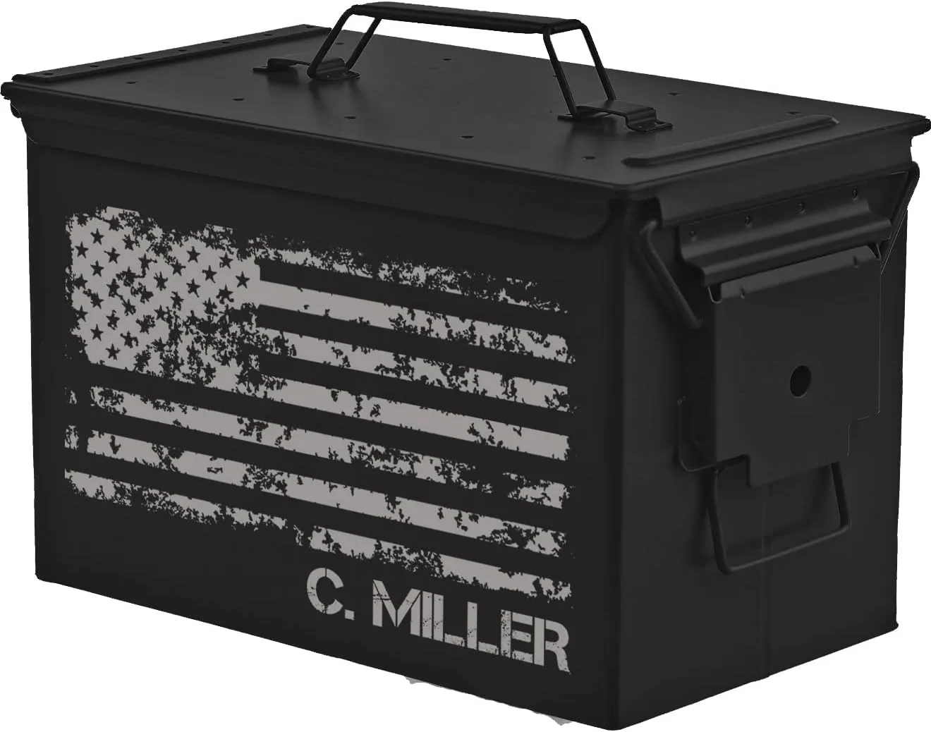 Daylor Matte Black Personalized Engraved Ammo Can Storage Box Custom American Flag (50 Cal)
