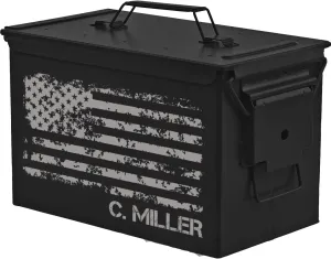 Daylor Matte Black Personalized Engraved Ammo Can Storage Box Custom American Flag (50 Cal)
