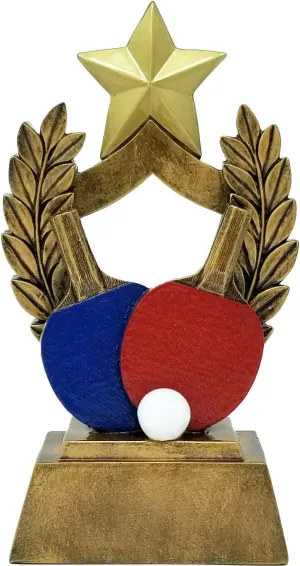 Decade Awards Ping Pong Trophy - 6 Inch Tall | Table Tennis Mastery Award with Classic Red & Blue Paddles| Celebrate Paddle Ball Dominance - Engraved Plate on Request