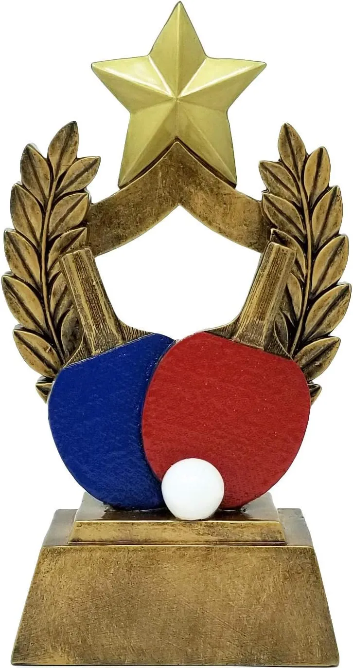 Decade Awards Ping Pong Trophy - 6 Inch Tall | Table Tennis Mastery Award with Classic Red & Blue Paddles| Celebrate Paddle Ball Dominance - Engraved Plate on Request