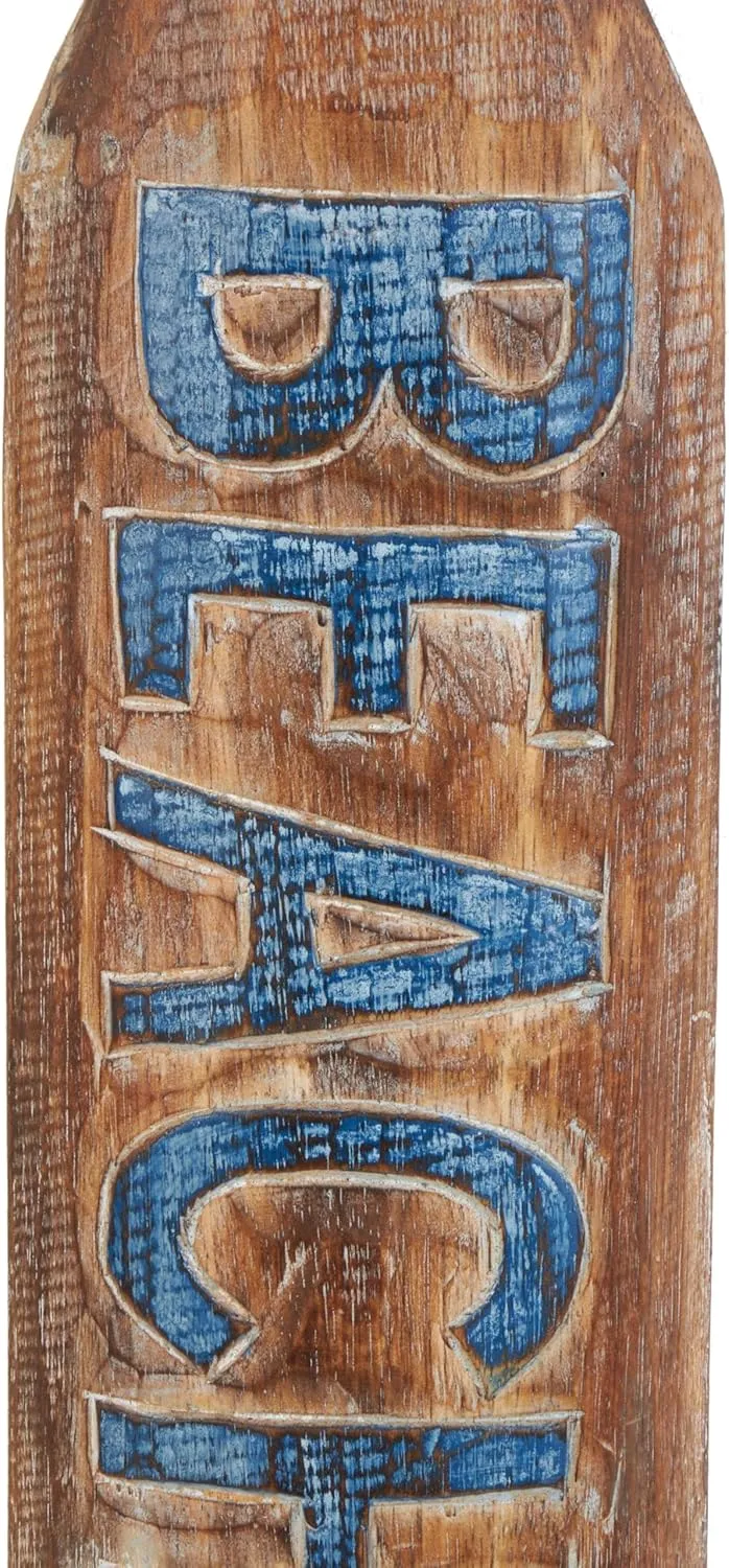 Deco 79 Wood Paddle Home Wall Decor Beach House Sign Wall Sculpture with Blue Accents and Rope Detail, Wall Art 6" x 2" x 47", Brown