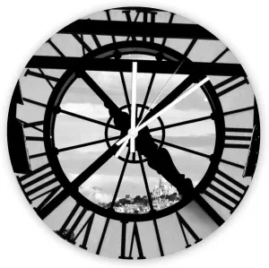 Decorative Silent No Ticking Wall Clock Musée D'Orsay with Sacré Coeur Round Modern Wooden Clocks for Bedroom Living Room Home Office School Wall Art Decor, 15 Inches