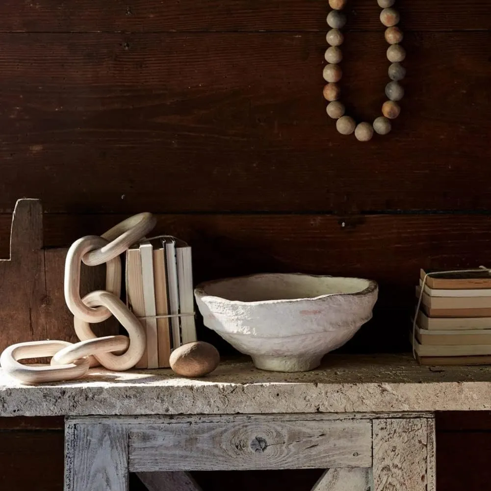 Decorative Wood Chain Link Modern Boho Home Farmhouse Decor, 5 Link Chain Decor Hand-Carved Wooden Aesthetic Crafts, Sustainable Pine Wood for Shelf, Living Room, Rustic Country