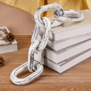 Decorative Wood Chain Link Modern Boho Home Farmhouse Decor, 5 Link Chain Decor Hand-Carved Wooden Aesthetic Crafts, Sustainable Pine Wood for Shelf, Living Room, Rustic Country