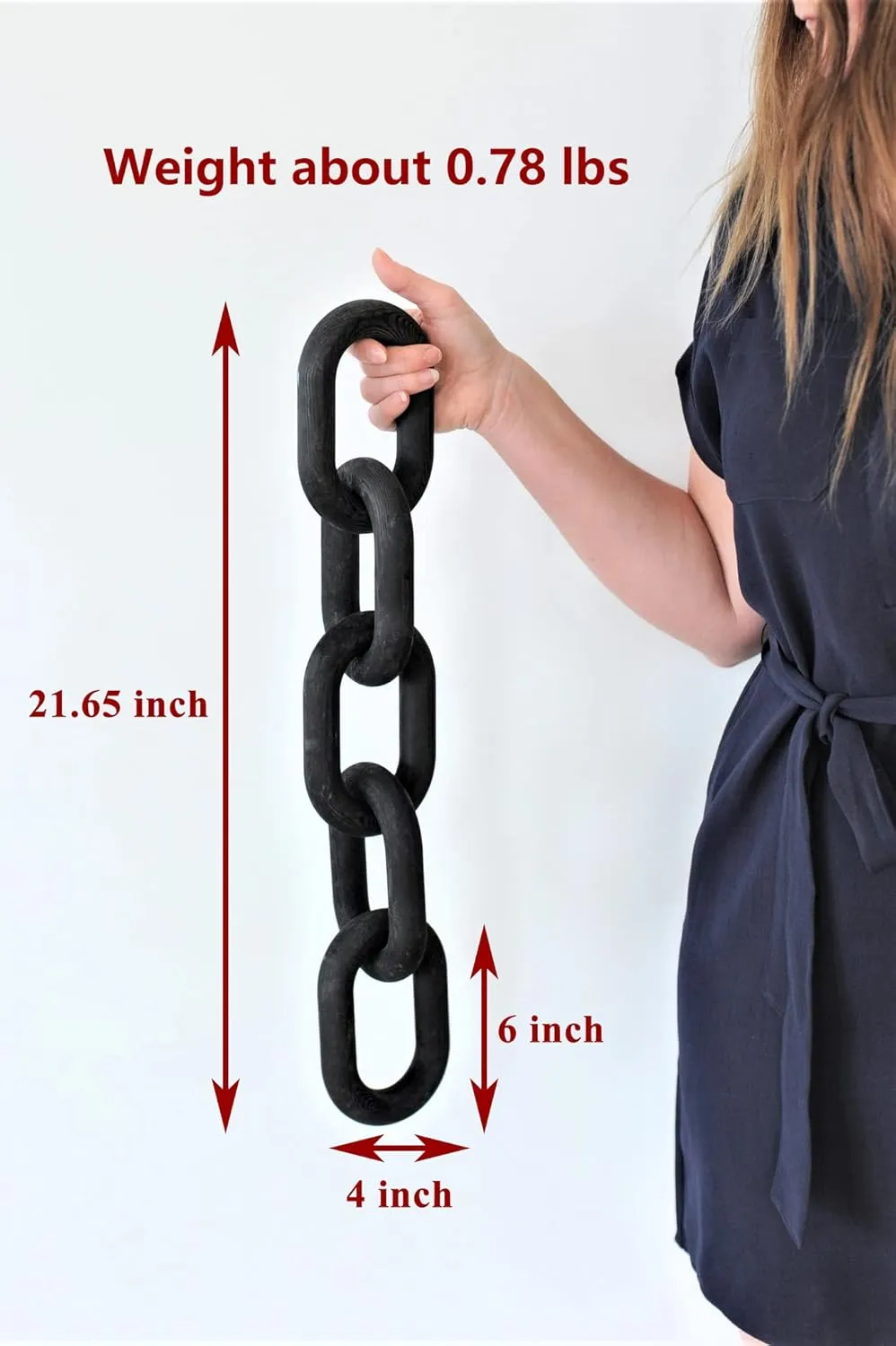 Decorative Wood Chain Link Modern Boho Home Farmhouse Decor, 5 Link Chain Decor Hand-Carved Wooden Aesthetic Crafts, Sustainable Pine Wood for Shelf, Living Room, Rustic Country