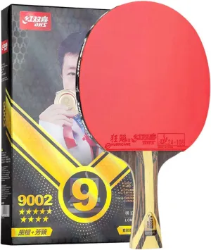 DHS 9 Star 9002/9006 Table Tennis Racket, Professional 5 Wood 2 ALC Offensive Ping Pong Paddle with Hurricane 3 Sticky Rubber (9002-FL-Longhandle)