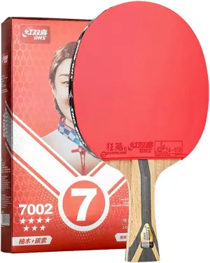 DHS H7002 Table Tennis Paddle, Ping Pong Racket 5 Wood 2 AC Blade with Hurricane 3 in Forehand, Hurricane 8 in Backhand