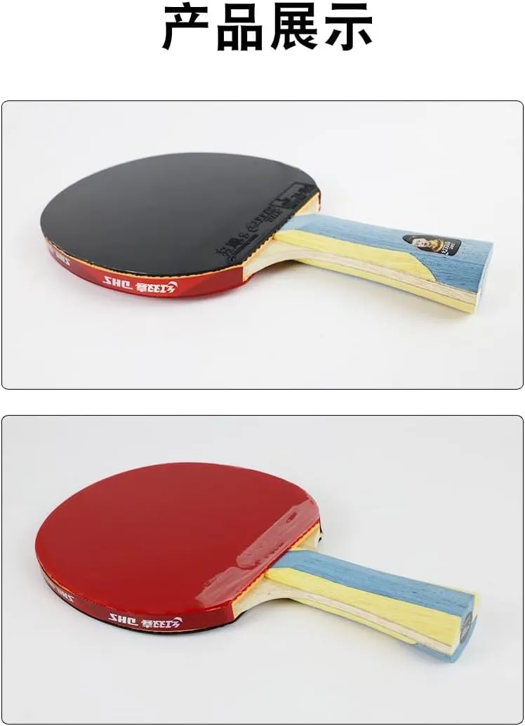 DHS New 6 Stars Table Tennis Racket, 6002/6006 Shank Handle or Pen Hold Superstars Series Pingpong Racquet with a Ppbigu Rubber Protector/Rubber Protection Film