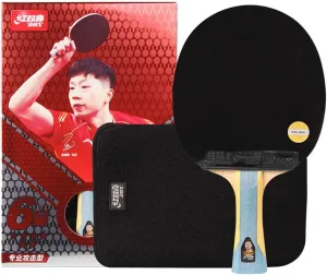 DHS New 6 Stars Table Tennis Racket, 6002/6006 Shank Handle or Pen Hold Superstars Series Pingpong Racquet with a Ppbigu Rubber Protector/Rubber Protection Film