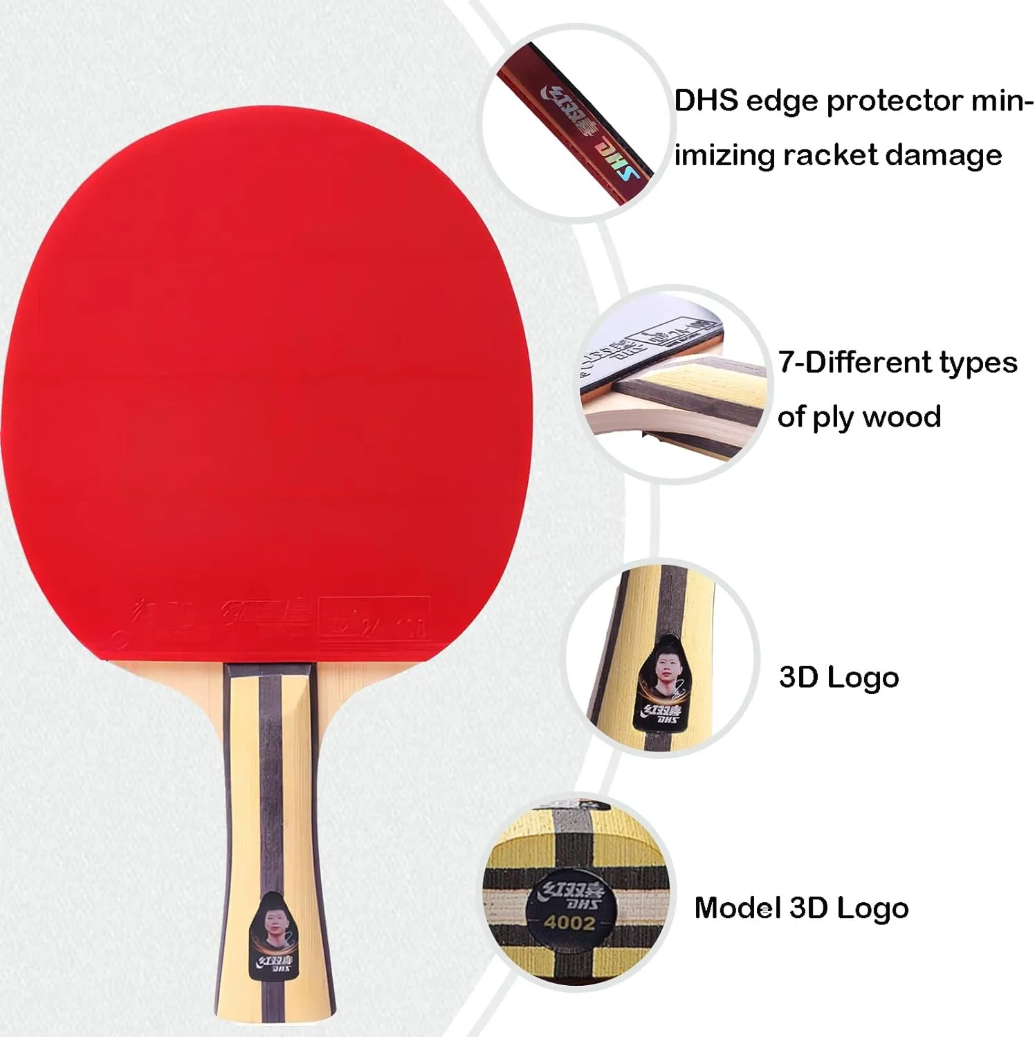 DHS Ping Pong Paddles Professional Table Tennis Racket with Hurricane Rubber Carrying Case - ITTF Approved Rubber for Tournament Play