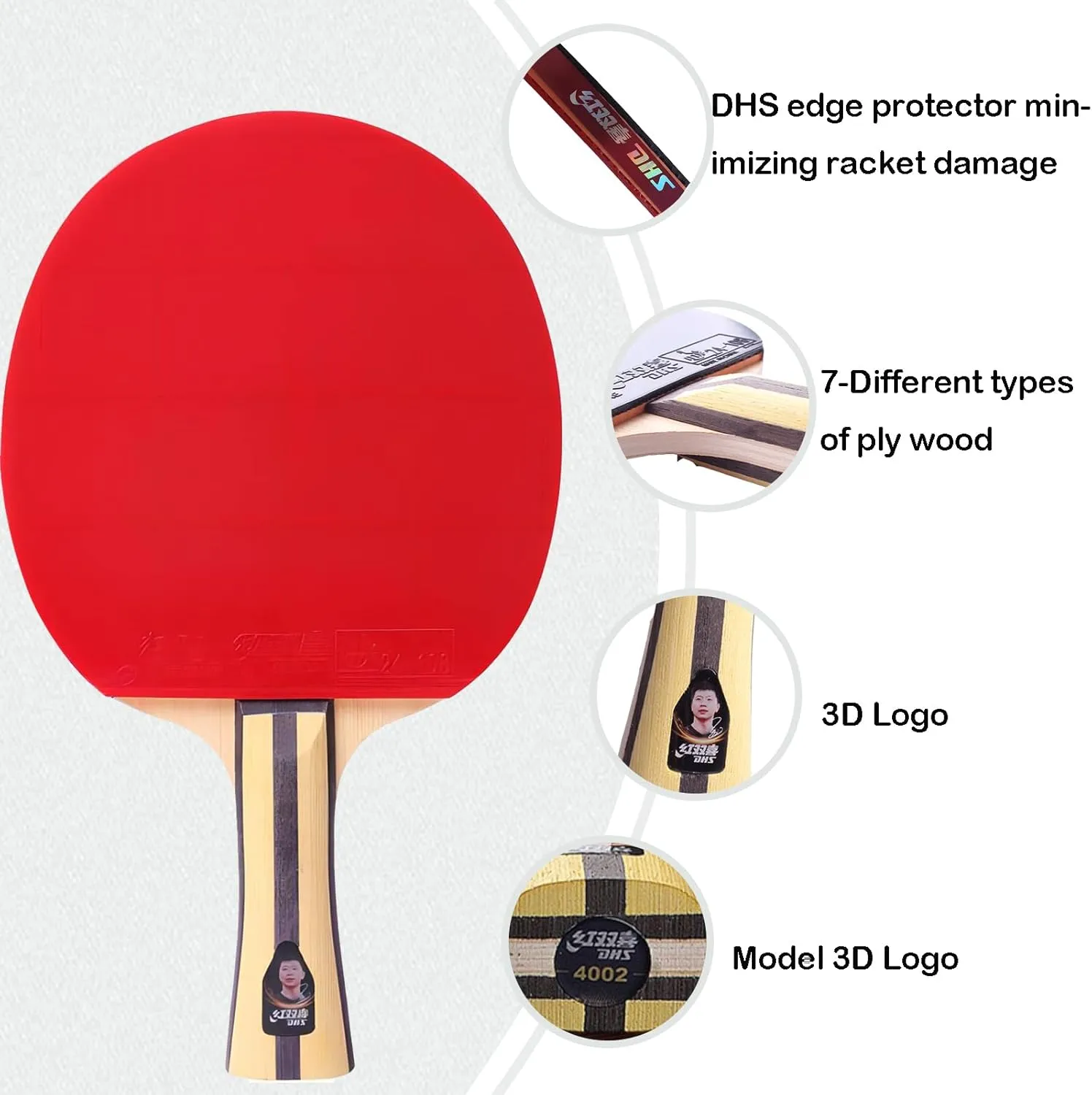 DHS Ping Pong Paddles Professional Table Tennis Racket with Hurricane Rubber Carrying Case - ITTF Approved Rubber for Tournament Play