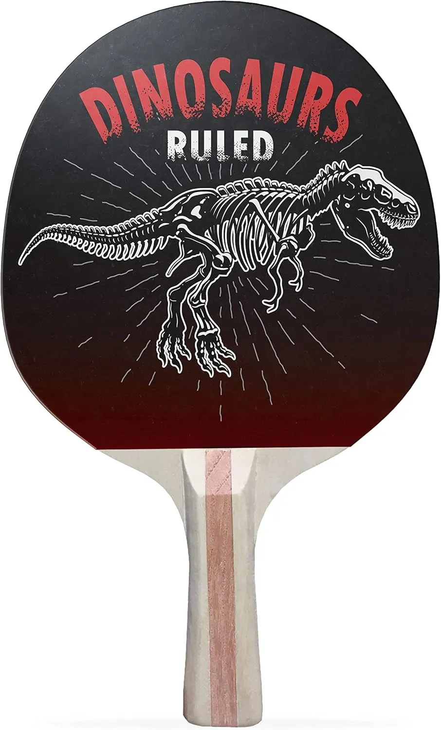 Dinosaurs Ruled Colorful Design Ping Pong Paddle, Premium 5 Ply Table Tennis Racket (Red on Back)