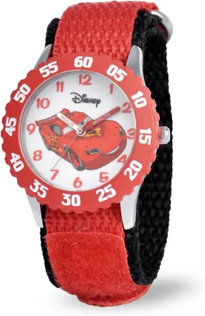 Disney Cars Kids' Bezel Stainless Steel Time Teacher Analog Nylon Strap Watch