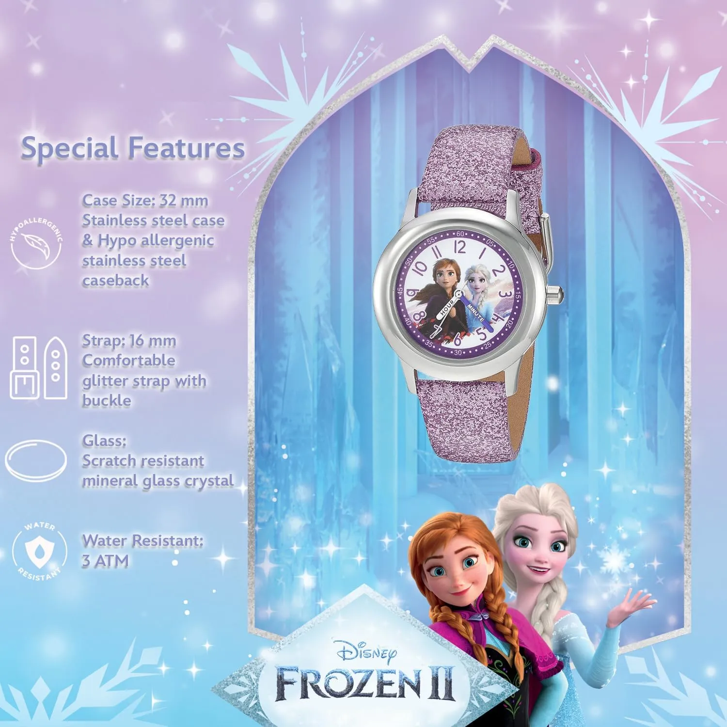 Disney Frozen Kids' Stainless Steel Time Teacher Analog Quartz Strap Watch