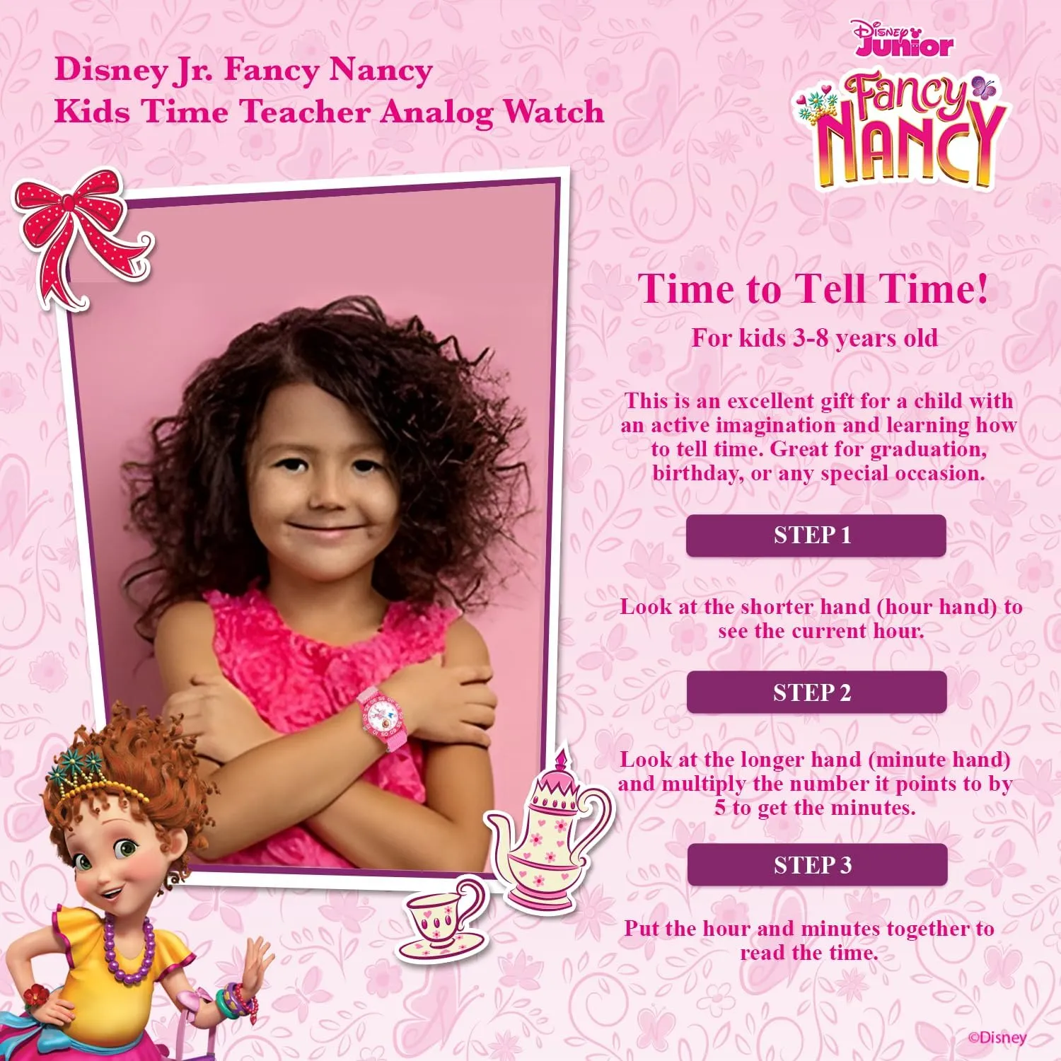 Disney Jr. Kids' Plastic Time Teacher Analog Quartz Nylon Strap Watch