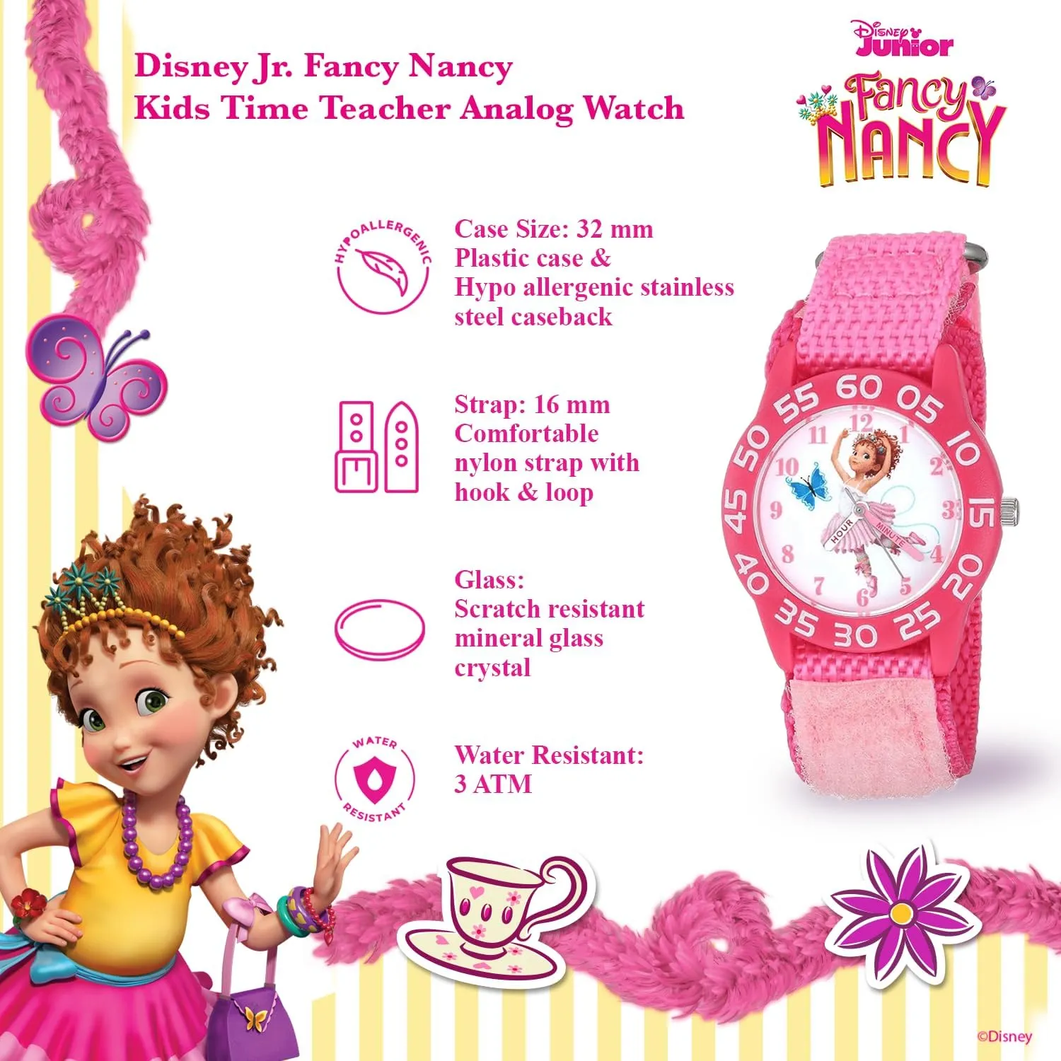 Disney Jr. Kids' Plastic Time Teacher Analog Quartz Nylon Strap Watch