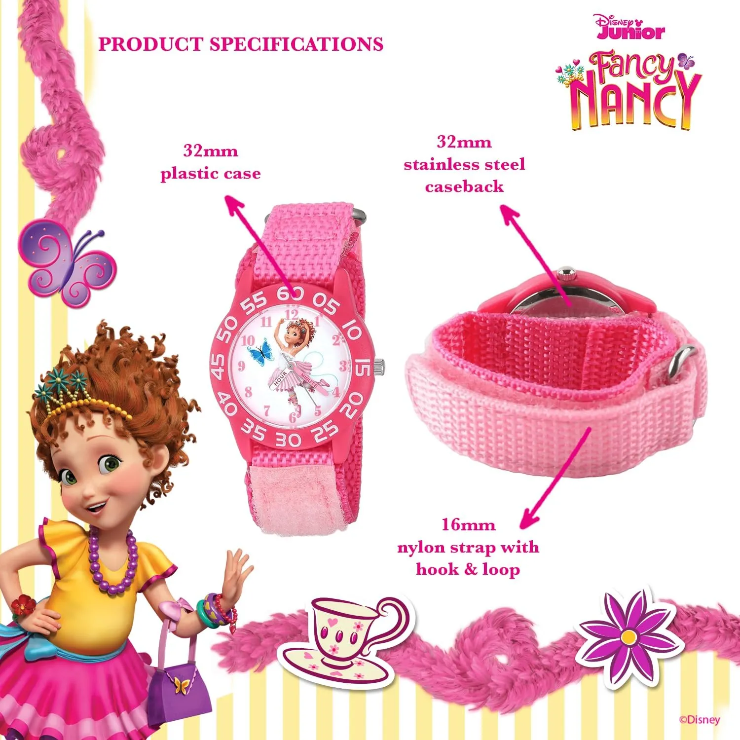 Disney Jr. Kids' Plastic Time Teacher Analog Quartz Nylon Strap Watch