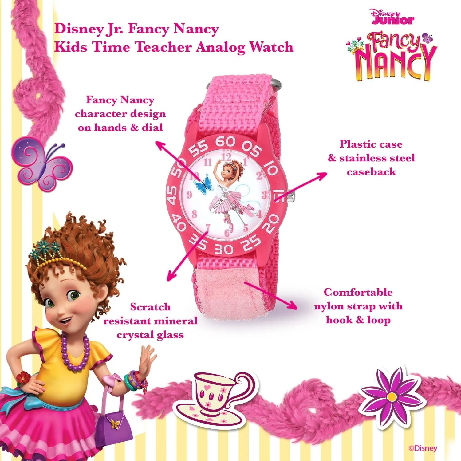Disney Jr. Kids' Plastic Time Teacher Analog Quartz Nylon Strap Watch