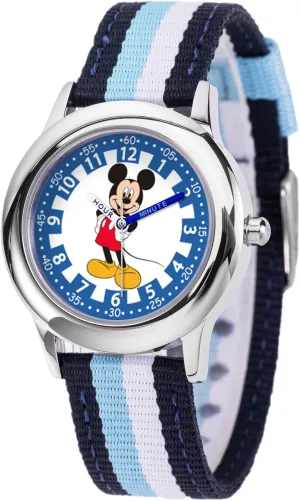 Disney Mickey Mouse Kids' Stainless Steel Time Teacher Analog Nylon Strap Watch(Plain CASE)