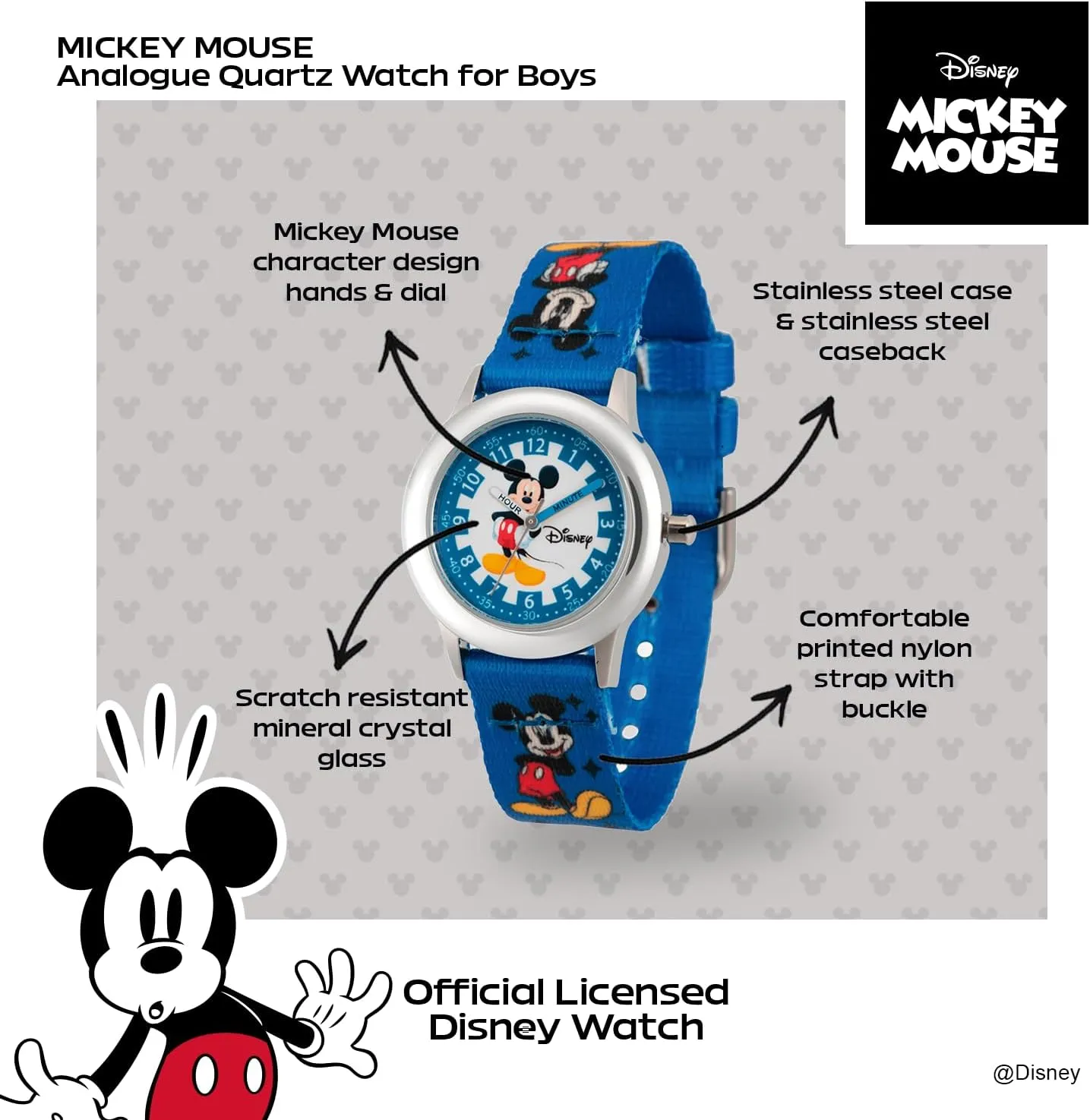Disney Mickey Mouse Kids' Stainless Steel Time Teacher Analog Quartz Watch