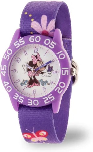 Disney Minnie Mouse Kids' Bezel Stainless Steel Time Teacher Analog Nylon Strap Watch