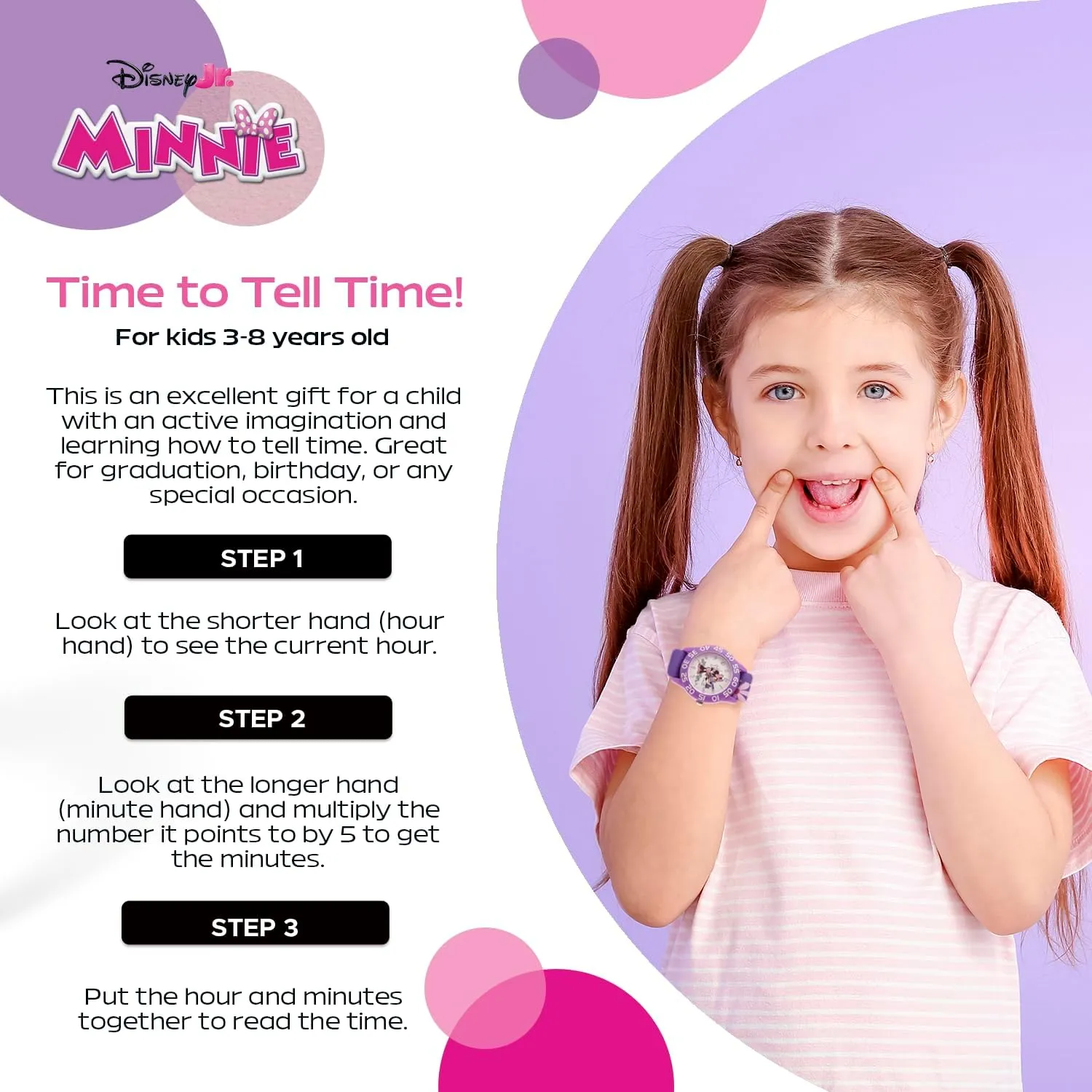 Disney Minnie Mouse Kids' Bezel Stainless Steel Time Teacher Analog Nylon Strap Watch