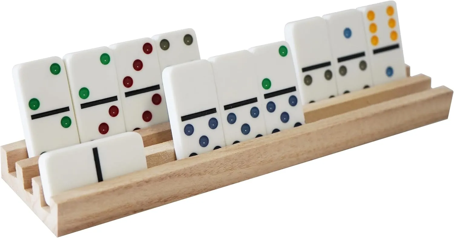 DNB Wooden Domino Racks Trays - Set of 8 Holders 3 Slots per Holder - Dominoes NOT Included