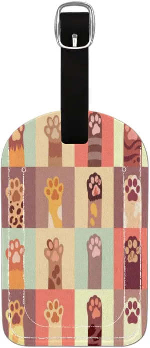 Dog Cat Paw Topics Luggage Tag PU Leather Luggage Tags Name Travel Tag ID Labels Privacy Cover Suitcase Tags Identifiers for Women Men Baggage Handbag Travel Bag Suitcase, 2 Pack